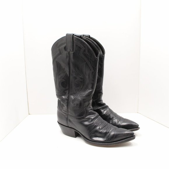 Justin Mens Black Leather with Embroidery Boot - Picture 1 of 7